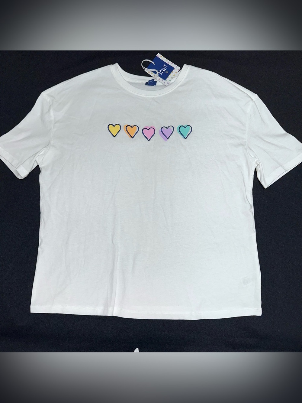 Roller Rabbit x Target White Tee with Rainbow Heart Icons NWT